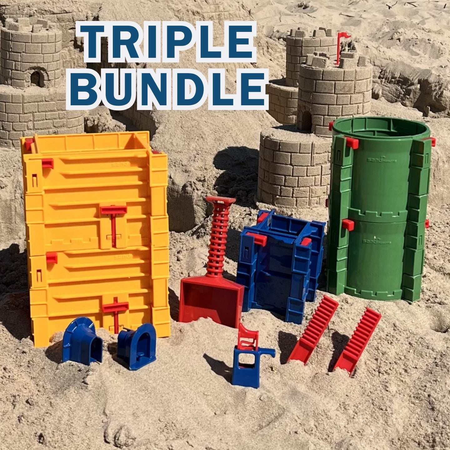 Sandmasons Sandcastle Kit Triple Masterpiece Bundle – Bundle of three premium sand and snow castle building kits.